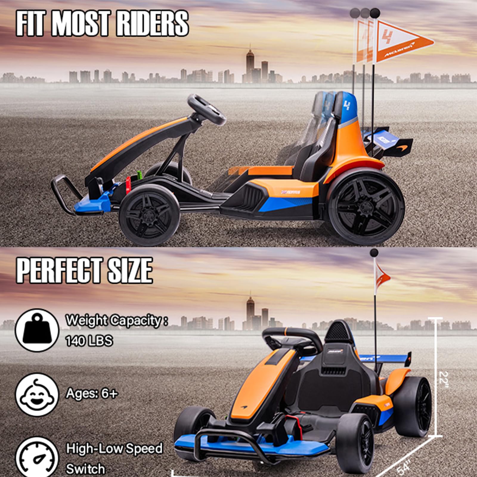 Garvee Ride - G Series: 24V Electric Go Kart for Kids, Licensed McLaren Go Carts for Kids w/Drift Race Pedal, 10AH Large Battery, 2×120W Powerful Motor, Damping System, Racing Flag, Kids Go Kart Age 6+