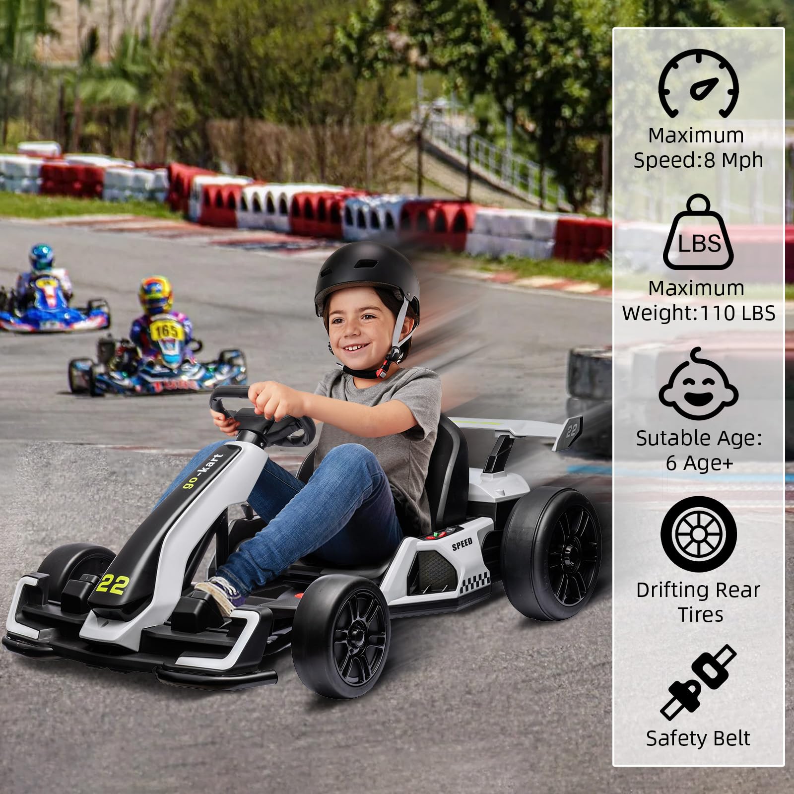 Garvee Ride - G Series: 24V Electric Go Kart, with 300W Strong Motor, Drift/Sport Mode, Big Battery, Eva Tire,Length Adjustment for Outdoor Racing Toy-White