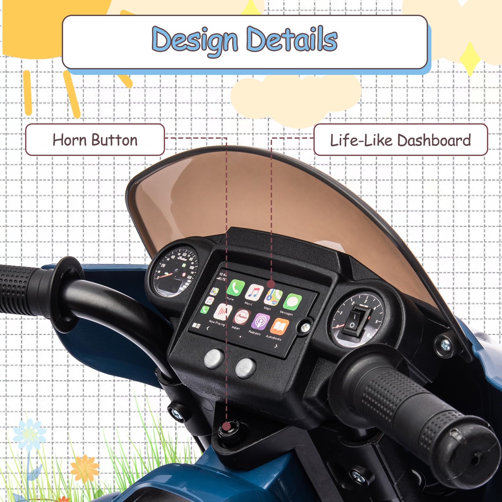 Garvee Ride - B Series: 6V Ride-On Motorcycle for Kids, Electric Dirt Bike with USB, Music, Headlight - Blue