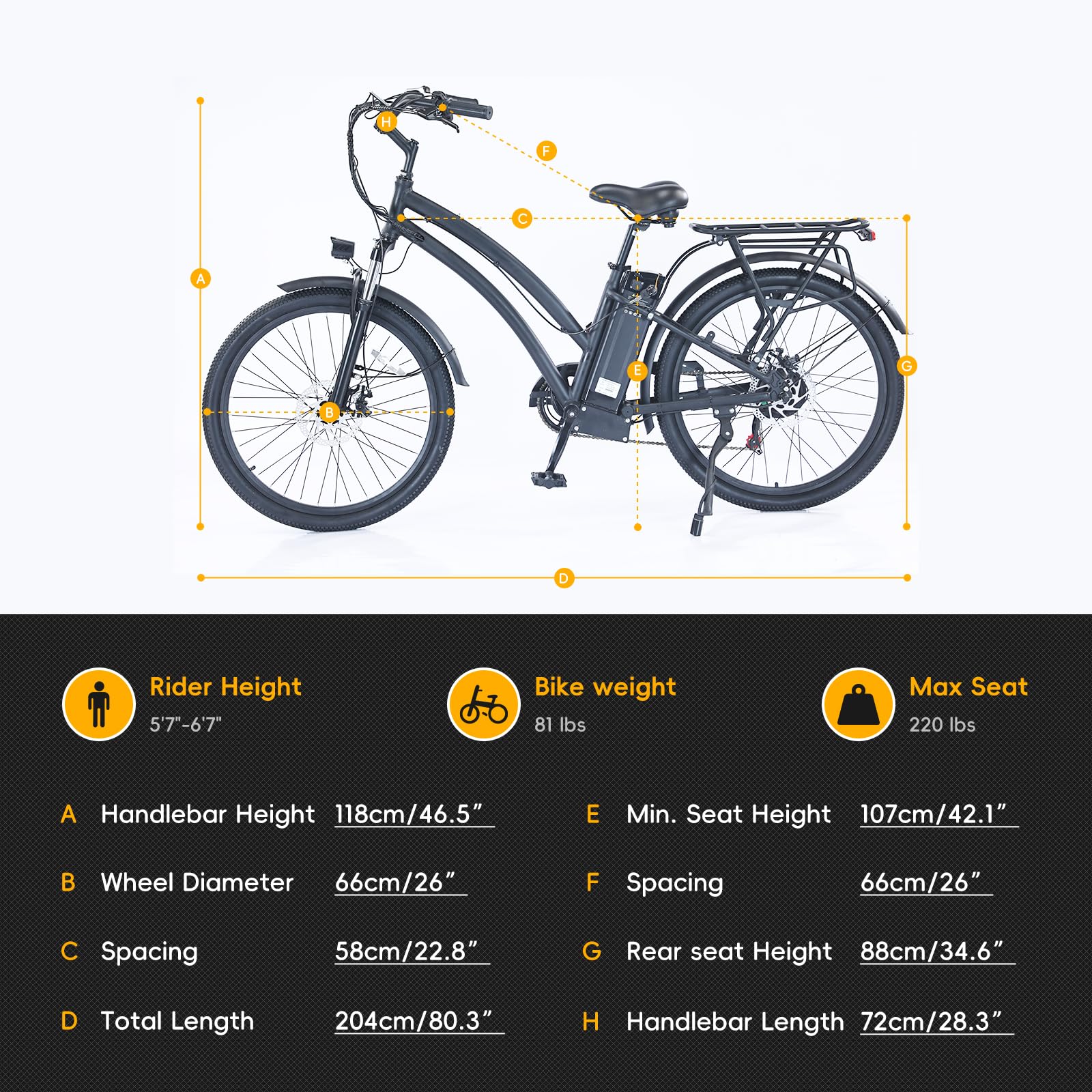 Garvee Beach E-Bike, 500W Brushless Motor, 26" Mountain Bike, 48V/13Ah Removable Battery, Max Speed 32 MPH, 7 Gears, Dual-Disc Brakes, Suitable for Adults
