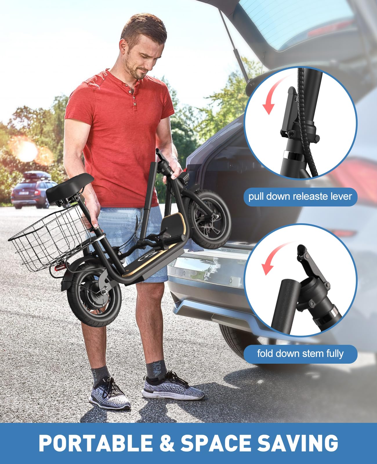 Garvee Electric Scooter with Seat, 36V Battery, 12" Tire, 450W Electric Scooter with Seat, Shock Absorbing Seat, Foldable Electric Scooters for Adults, Electric Scooter for Commuting with Basket