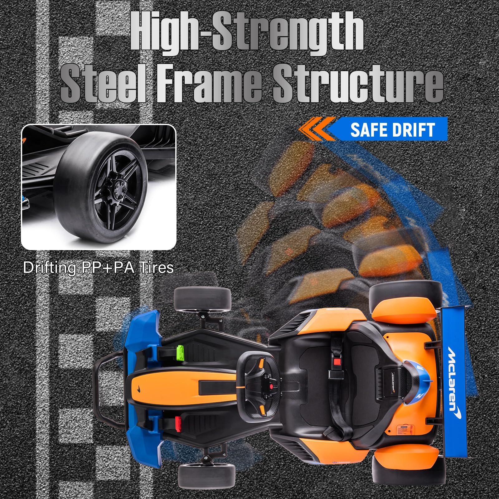 Garvee Ride - G Series: 24V Electric Go Kart for Kids, Licensed McLaren Go Carts for Kids w/Drift Race Pedal, 10AH Large Battery, 2×120W Powerful Motor, Damping System, Racing Flag, Kids Go Kart Age 6+