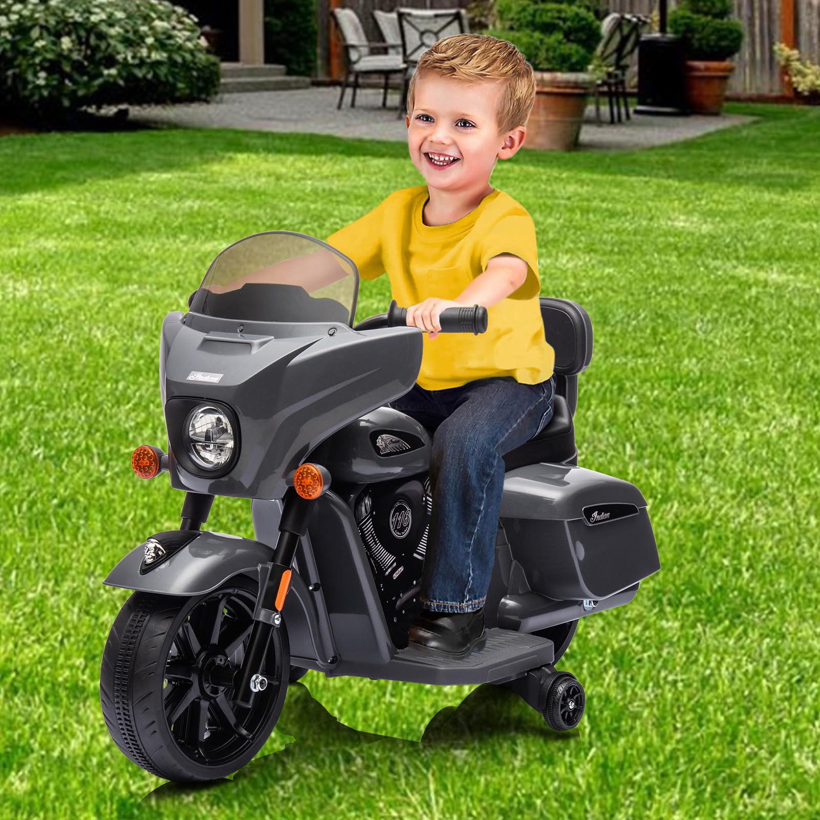 Garvee Ride - B Series: 6V Ride-On Motorcycle for Kids, Electric Dirt Bike with USB, Music, Headlight - Grey