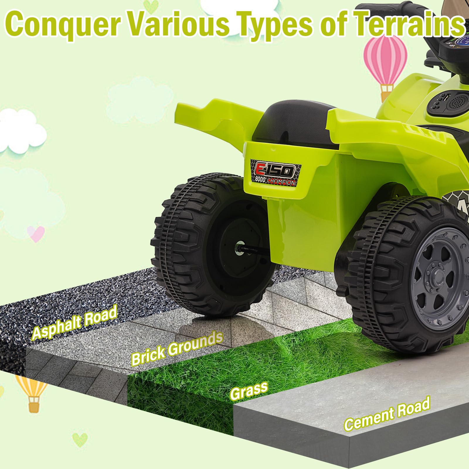 Garvee Kids ATV 4 Wheeler 6V Ride On Toy Car for Toddlers 18-48 Months with Music Green, 27.5"L x 16.5"W x 17.7"H