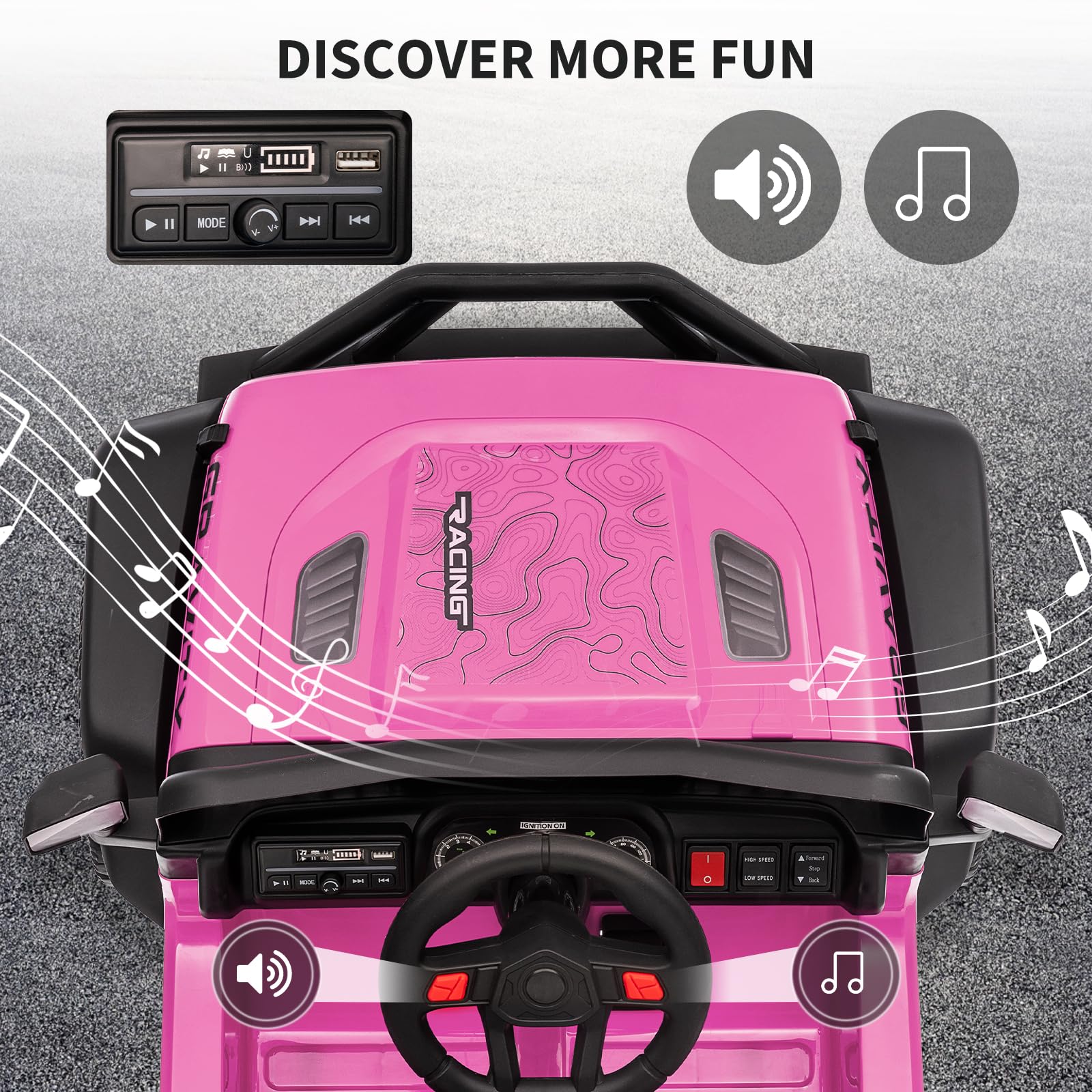 Garvee 12V Kids Ride On Truck Car with Parent Remote Control, 3 Speeds, Emergency Braking, LED Lights, Music & Horn, Pink for Boys and Girls Outdoor Adventures