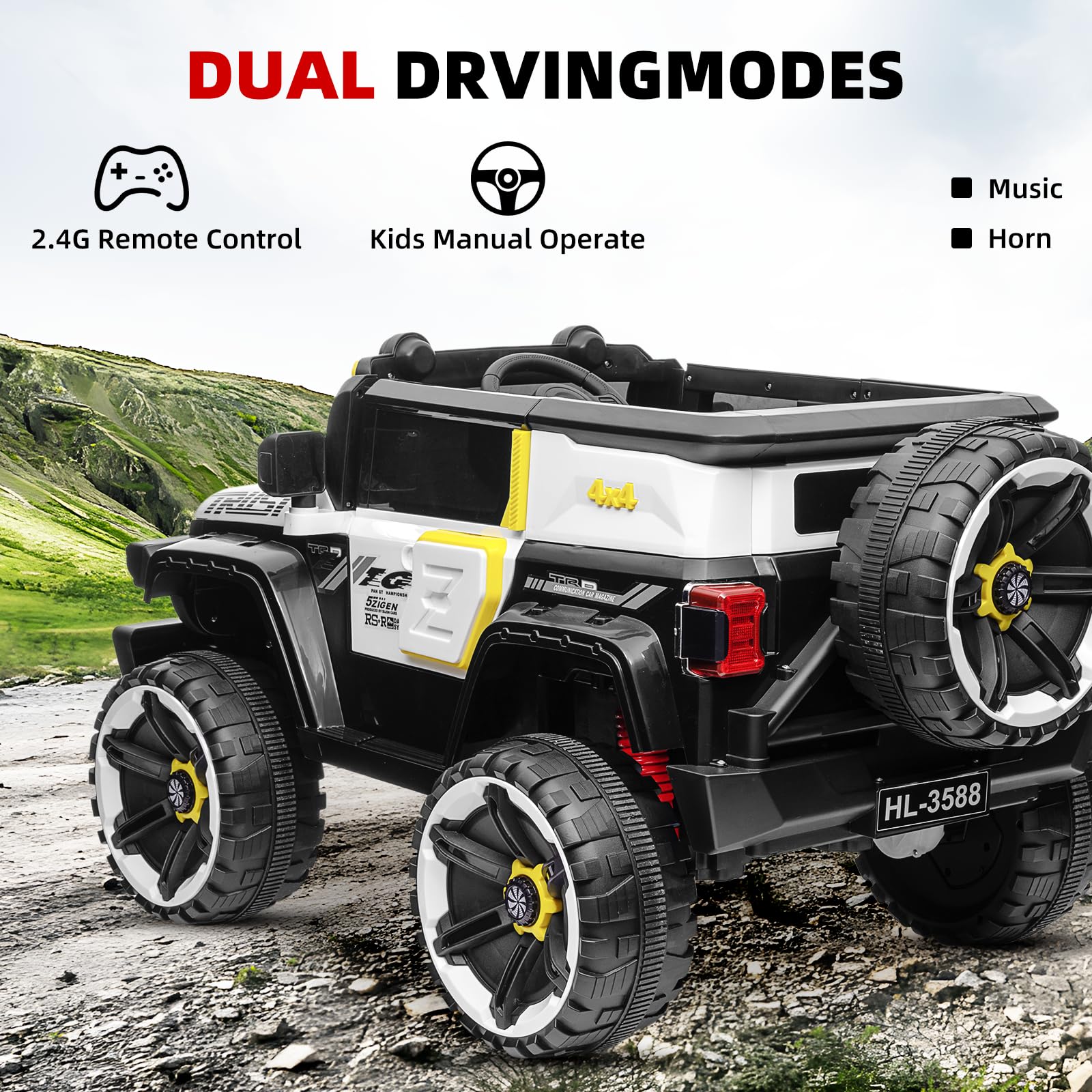 Garvee Ride - P Series: 12V 2-Seater Kids Ride On Car with Remote Control & Music - White