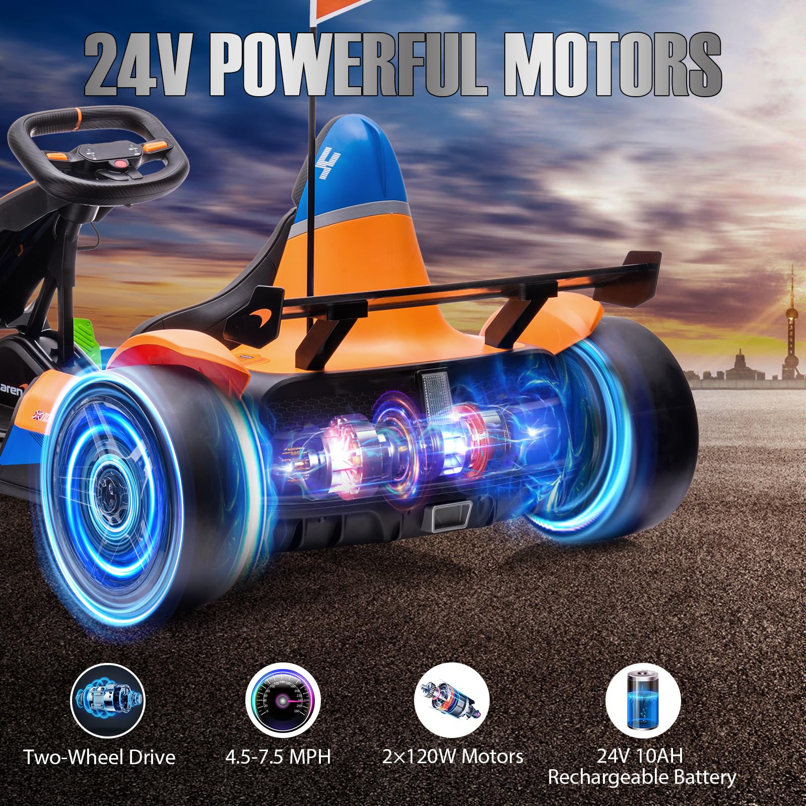 Garvee Ride - G Series: 24V Electric Go Kart for Kids, Licensed McLaren Go Carts for Kids w/Drift Race Pedal, 10AH Large Battery, 2×120W Powerful Motor, Damping System, Racing Flag, Kids Go Kart Age 6+