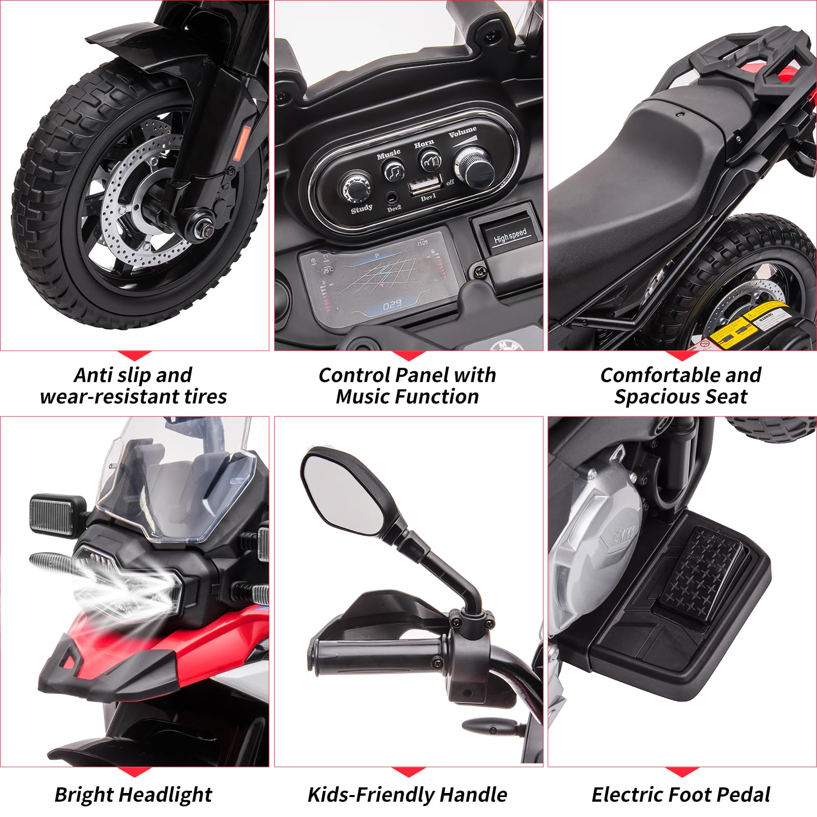 Garvee Ride - P Series: 12V 7AH Kids Motorcycle + High/Low Speed + EVA Tire + LED Headlights + Spring Suspension + Music + Training Wheels + Boys and Girls