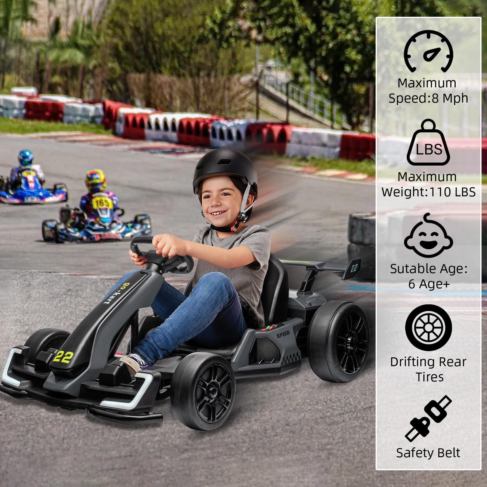 Garvee Ride - G Series: 24V Electric Go Kart, with 300W Strong Motor, Drift/Sport Mode, Big Battery, Eva Tire,Length Adjustment for Outdoor Racing Toy-Grey