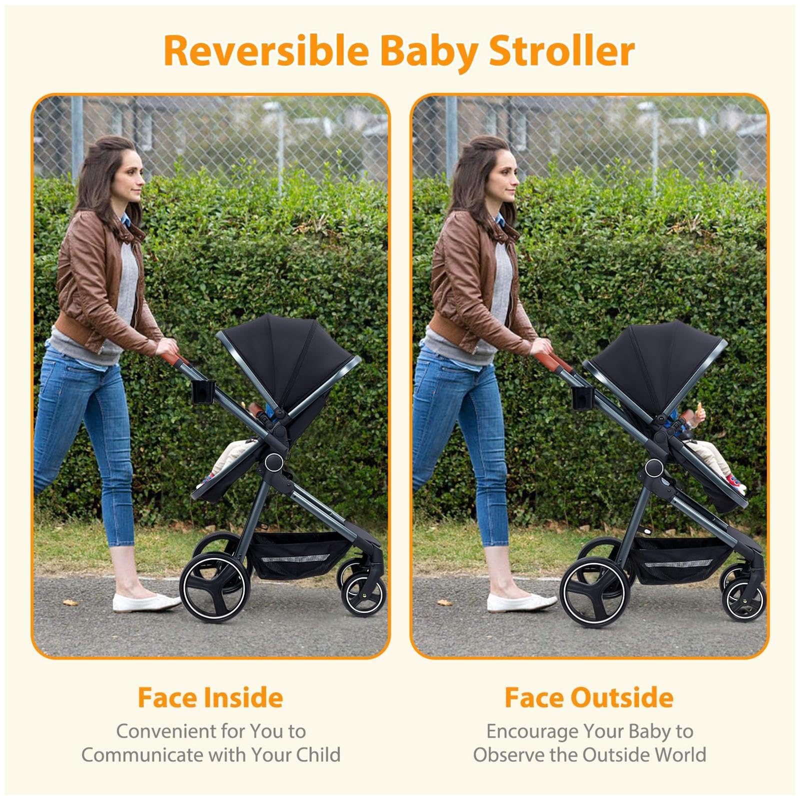 Garvee Convertible Baby Stroller with Bassinet Mode Luxury Aluminum Structure 5-Point Harness Black