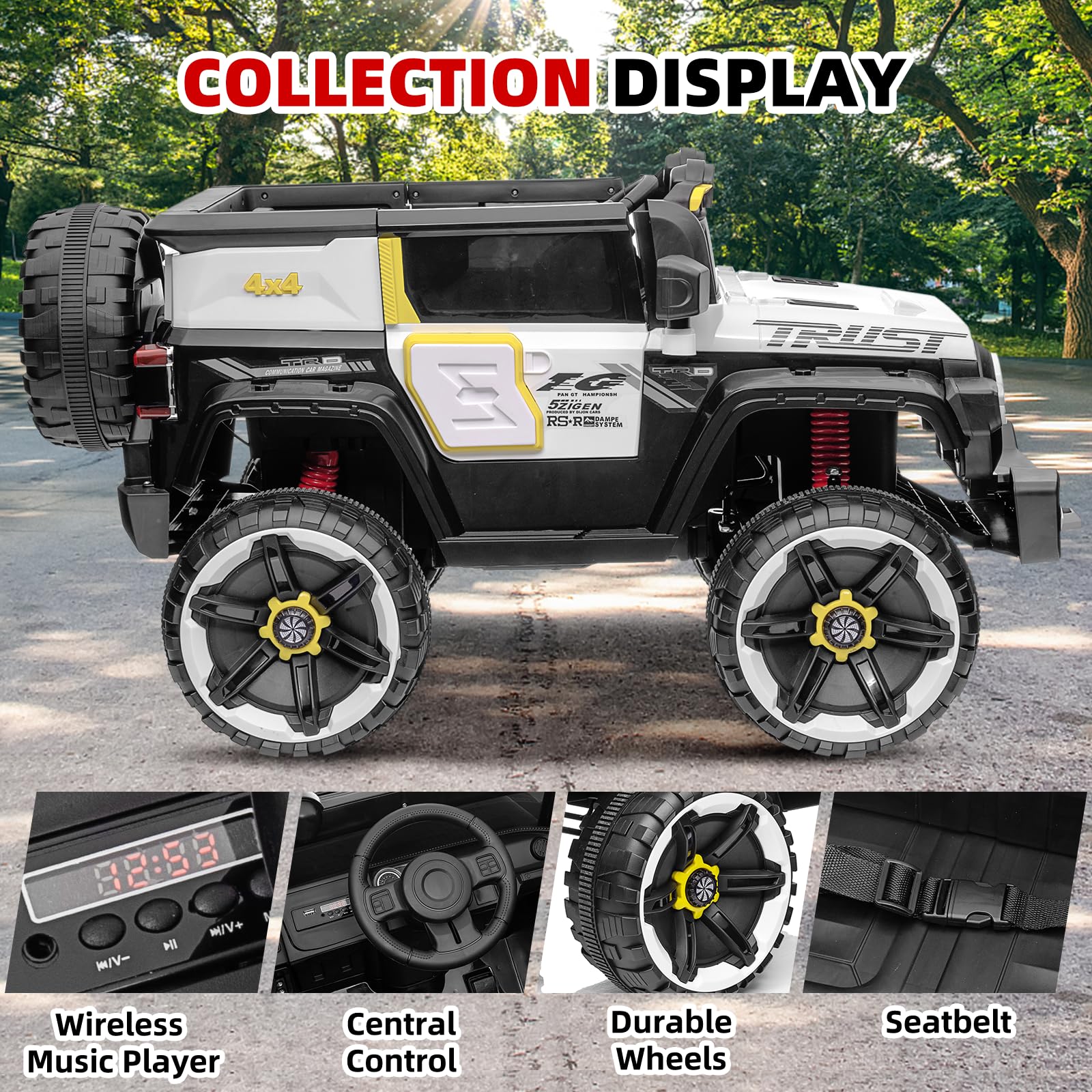 Garvee Ride - P Series: 12V 2-Seater Kids Ride On Car with Remote Control & Music - White