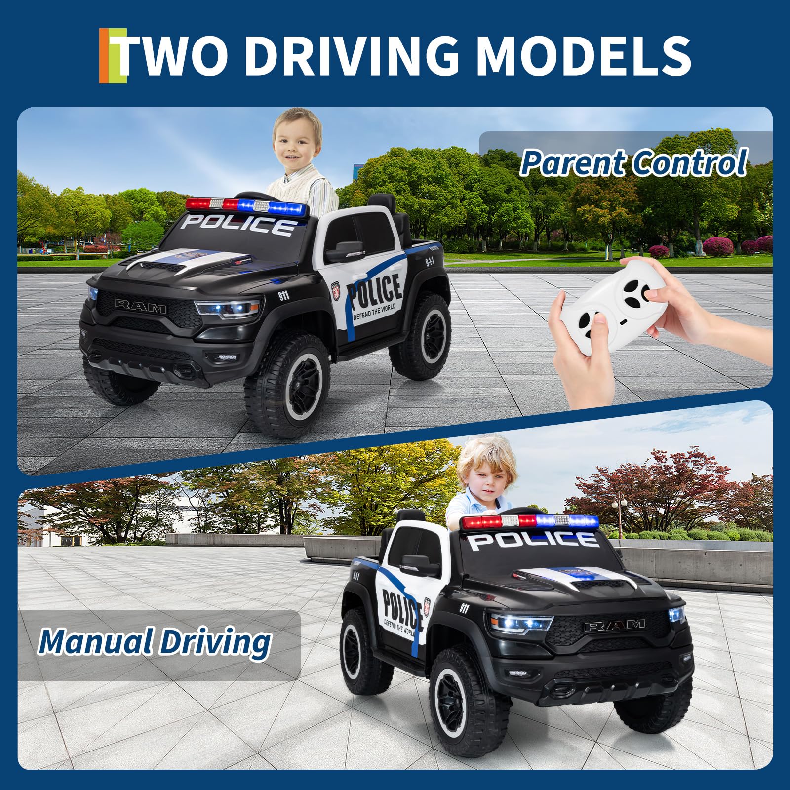 Garvee 12V Electric Ride On Truck for Kids Licensed RAM Pickup Truck Dual Motor Remote Control LED Lights Music Storage