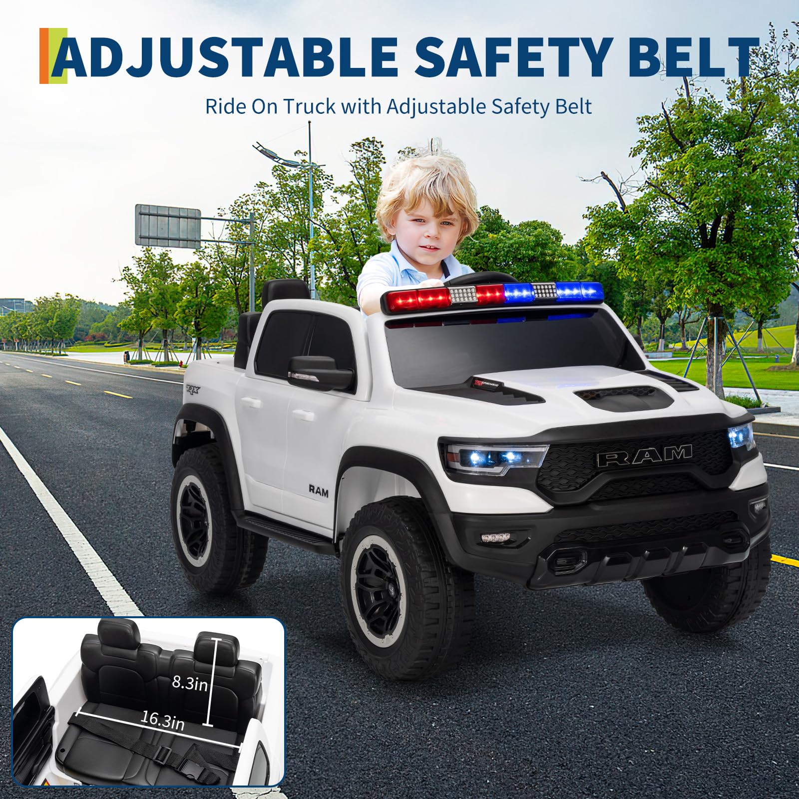 Garvee 12V Ride On Car for Kids Licensed RAM Remote Control Toddler Truck Electric Pickup Truck with Parental Control Truck Bed Storage LED Lights Music