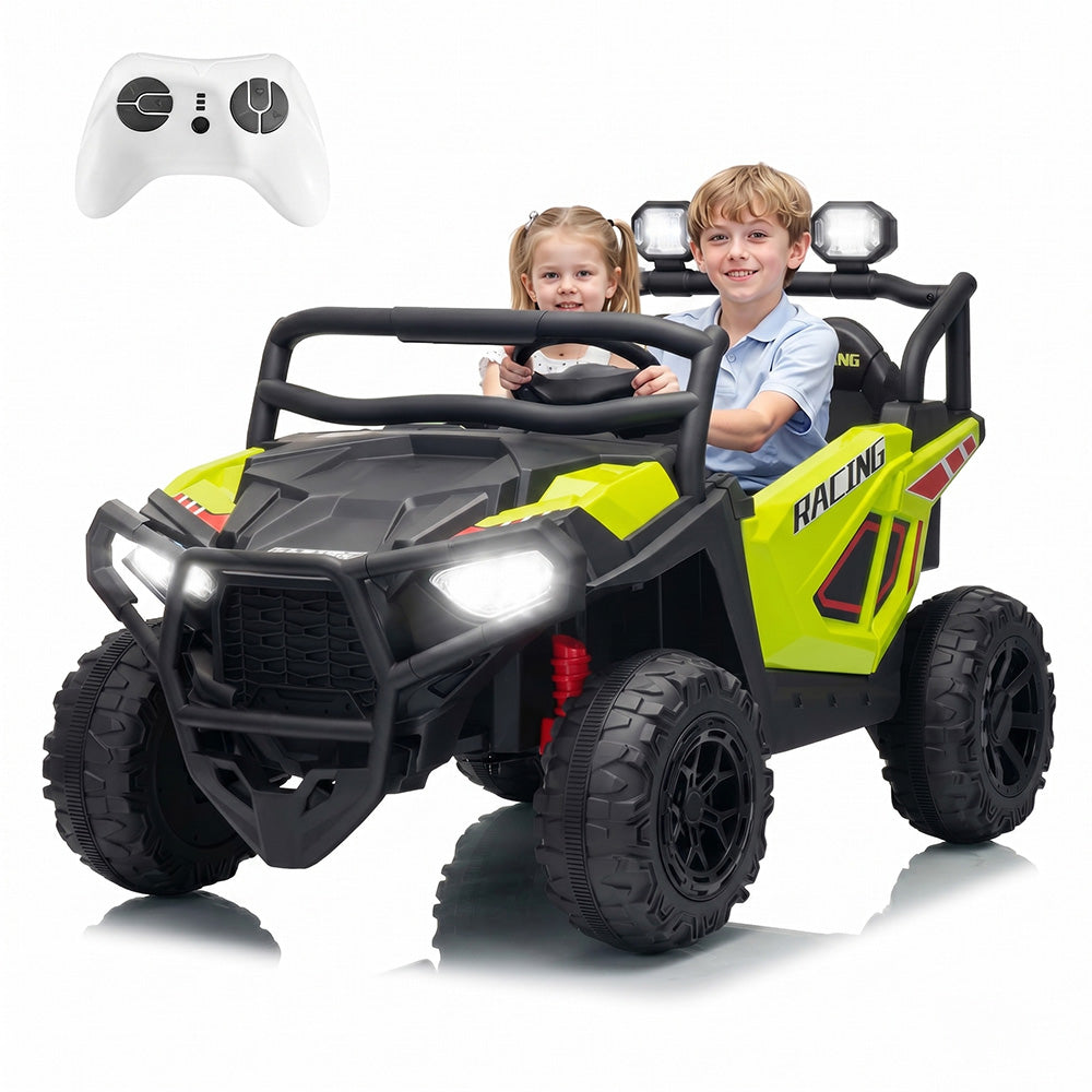 Garvee 24V 2-Seater Electric UTV Ride-On Truck for Kids Ages 2-8 – Battery Powered, Remote Control, 4-Wheel Suspension, Gradual Power-Up, 3 Speeds, LED Lights, Wireless – Fluorescent Green