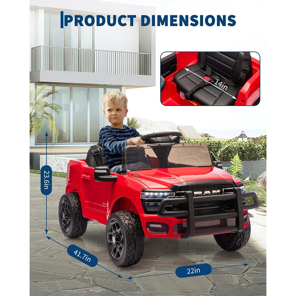 Garvee Kids Ride On Car RAM 12V Electric Truck with Remote Control, Spring Suspension, LED Lights, Music, Wide Seat, All-Terrain, for Toddlers Outdoor Play
