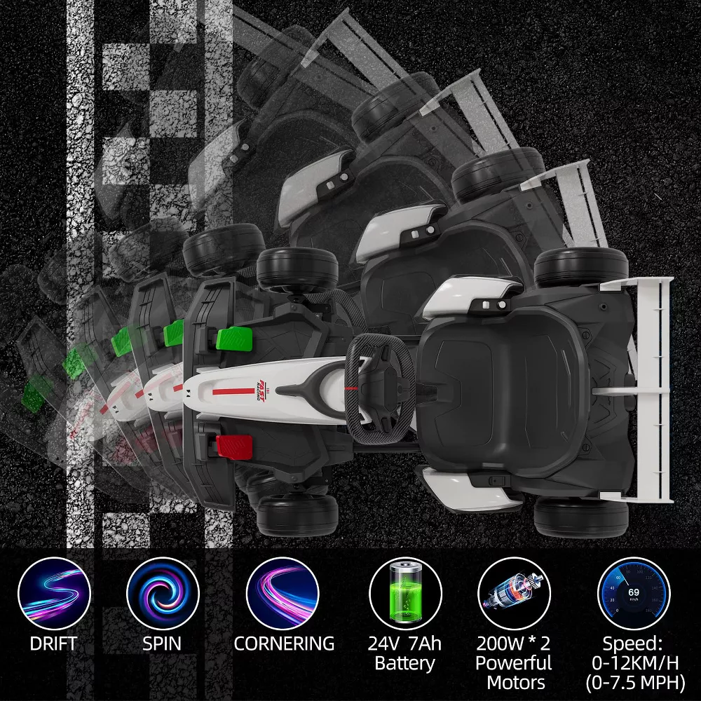 Garvee Ride - G Series: 24V 7Ah Battery Two 200W Motors, 7.5MPH Fast Drifting Circling Car, Stretchable Length Electric Ride Toy,Max Load 135lbs, Racing Toy for Kids 6+ Years,White
