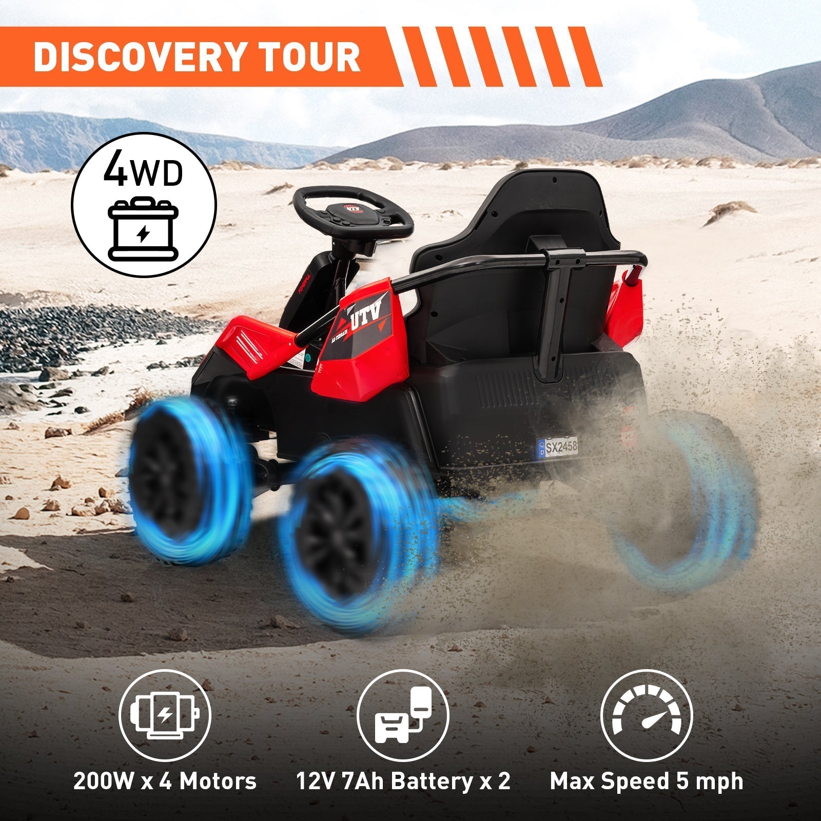 Garvee 24V Ride On Toy for Big Kids, 6MPH 200W 4x4 Ride On Car w/Parent Remote, Metal Frame, Headlights, Shock Absorbers, Music, Horn, Battery Powered Electric Cars for Kids, Red