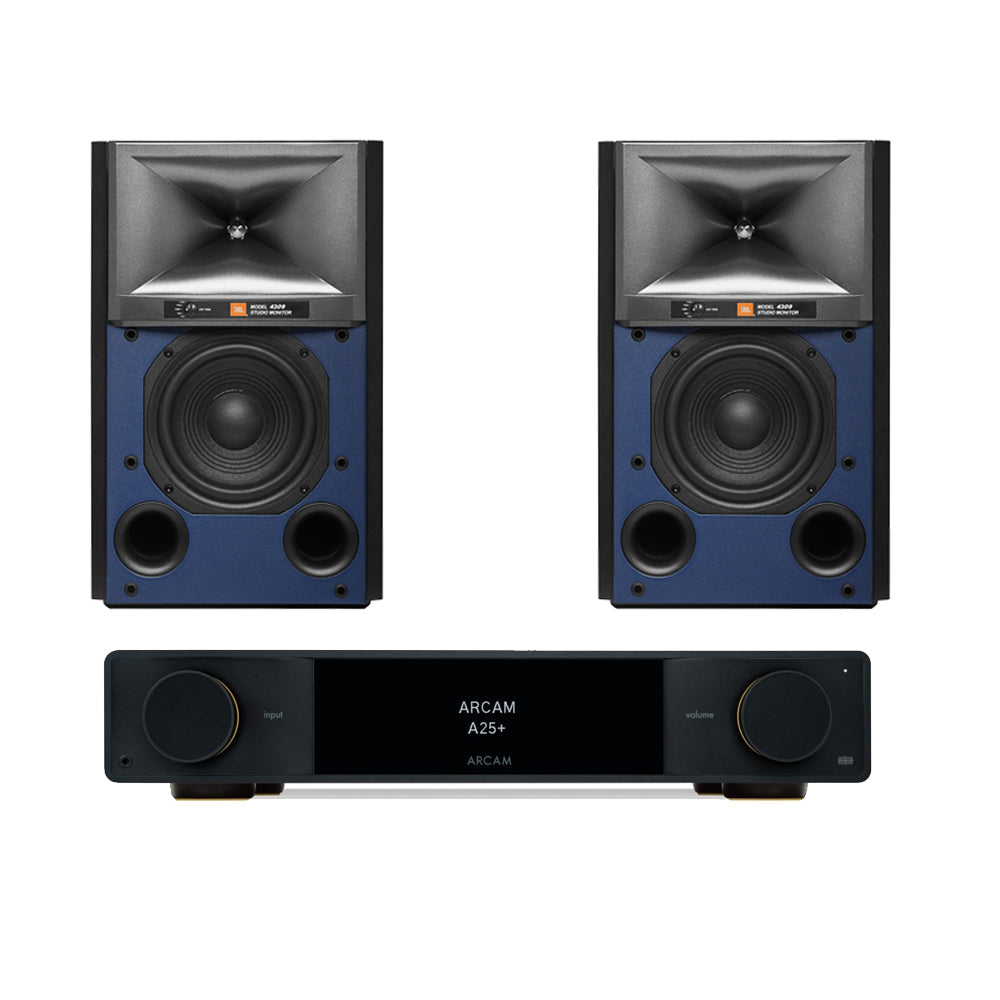 Arcam A25+ Integrated Amplifier with JBL 4309 Studio Monitor Bookshelf Speakers Pair - Black