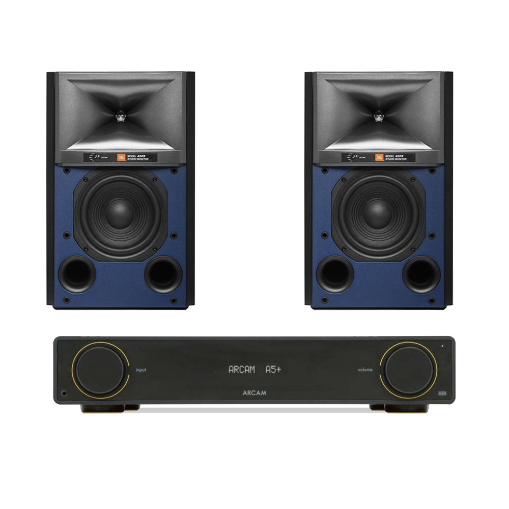 Arcam A5+ Integrated Amplifier with JBL 4309 Studio Monitor Bookshelf Speakers Pair - Black