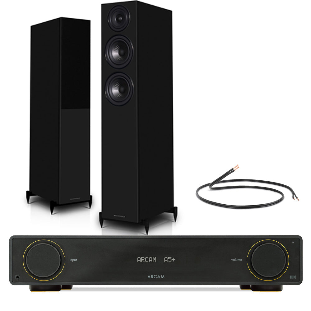 Arcam A5+ Integrated Amplifier with Wharfedale Diamond 12.4i Floorstanding Speakers Pair - Black