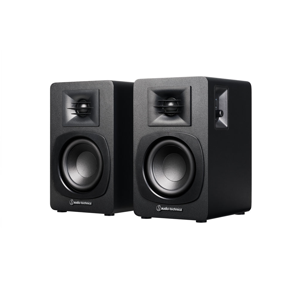 Audio Technica AT-SP3X Powered Bluetooth Bookshelf Speakers with AT-ST3 Stands Pair - Black