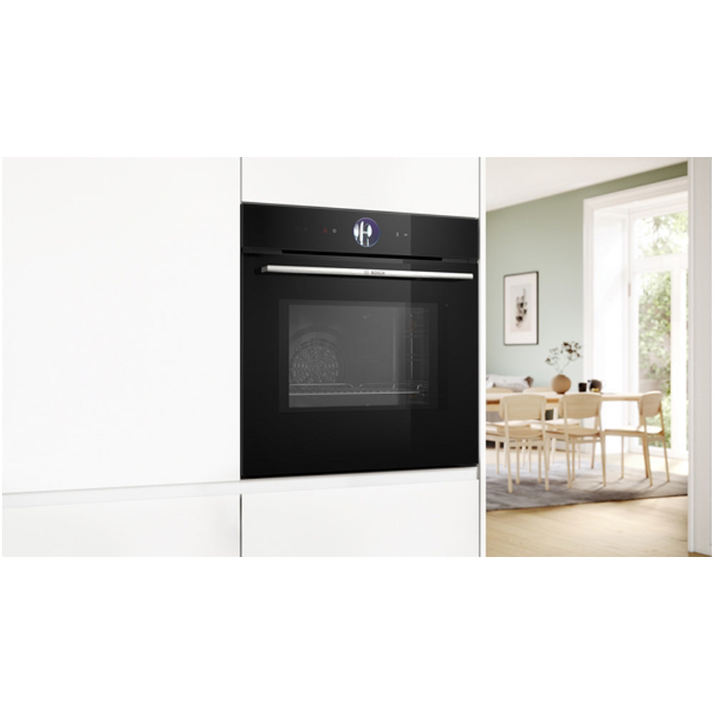 Bosch HMG7764B1B Series 8 Pyrolytic Electric Built in Single Oven with Microwave and Air Fry Function in Black