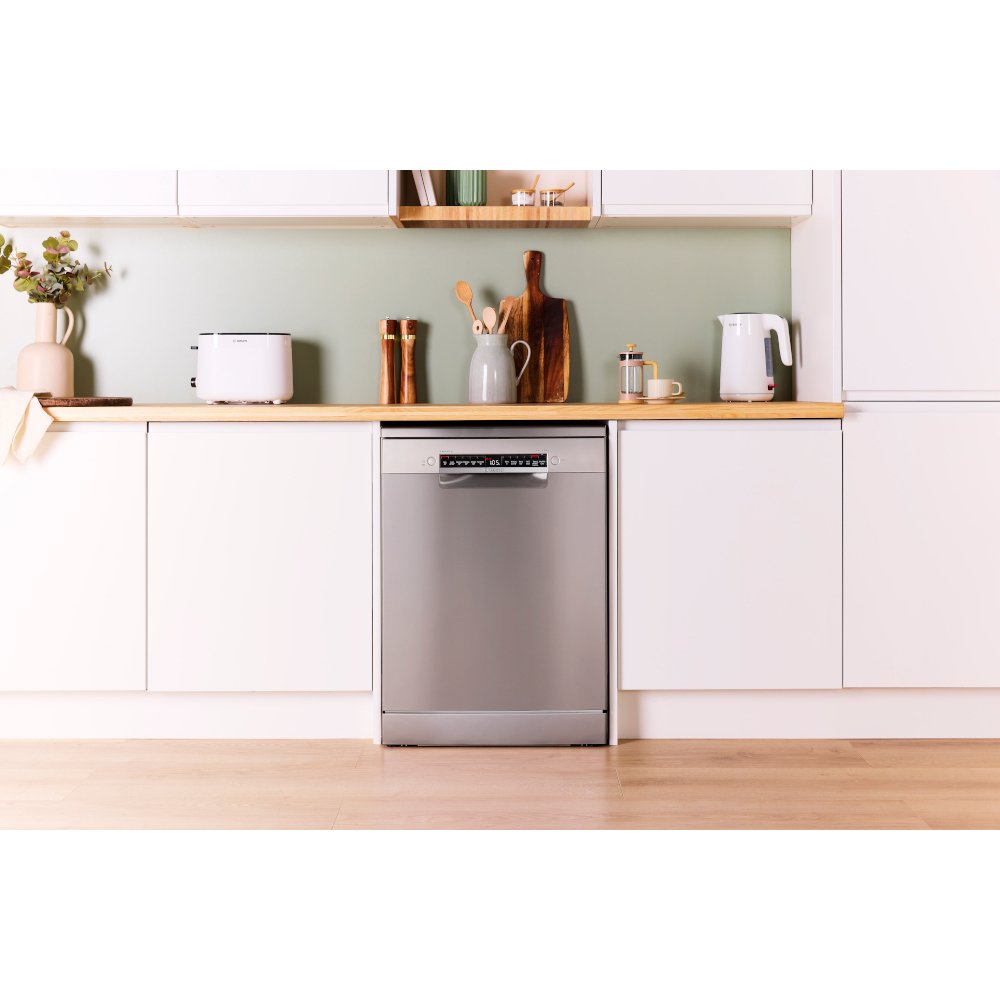 Bosch SMS4EMI06G Series 4 Wifi Connected Freestanding Full Size Dishwasher - Silver Inox with 14 Place Settings