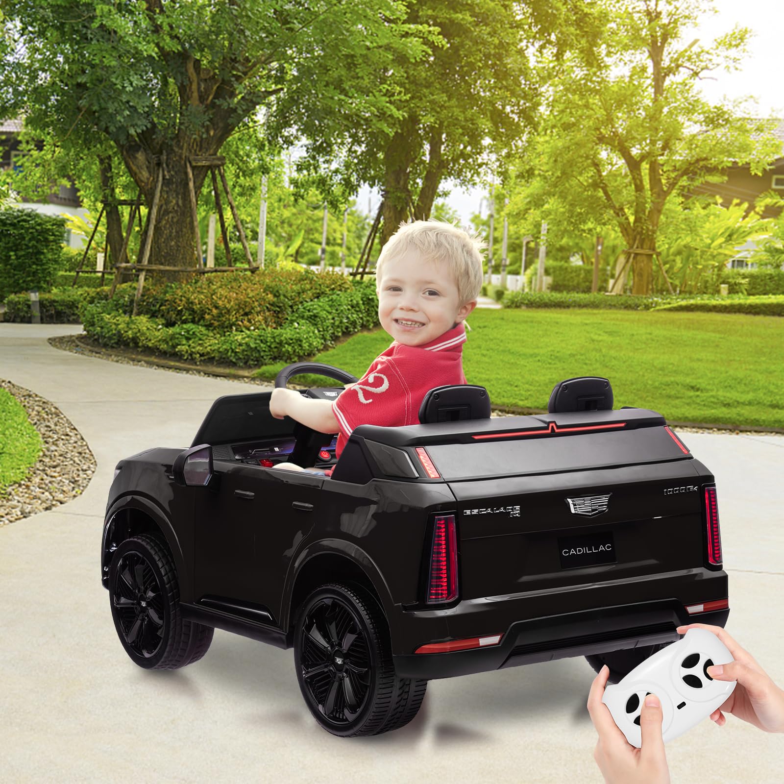 Garvee 24V 2-Seater Kids Ride On Car Licensed Cadillac Electric Toy with Remote Control, Spring Suspension, Music, LED Lights, Battery Powered for Toddlers