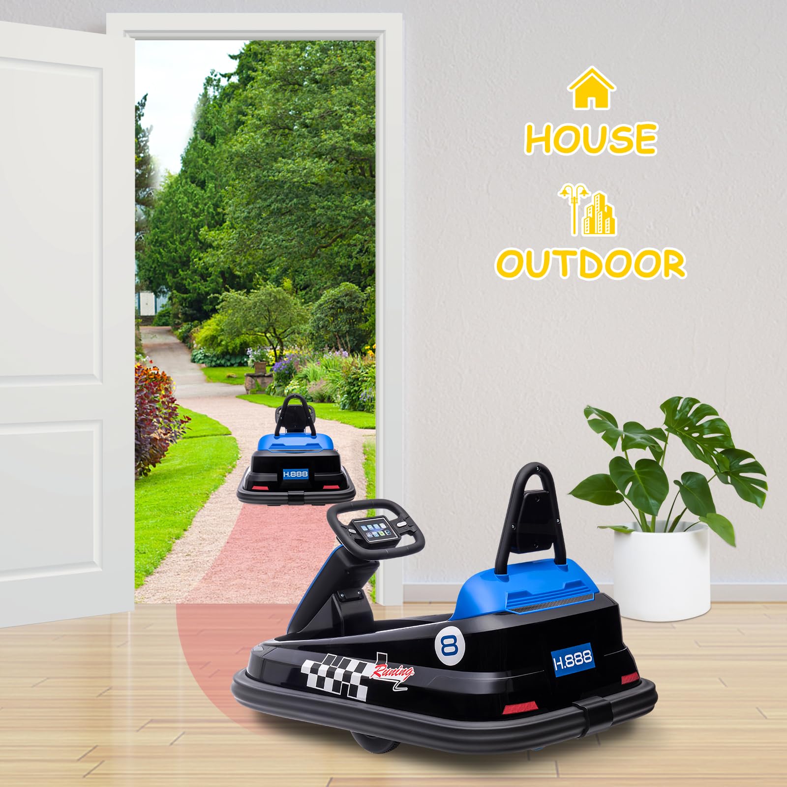Garvee Ride - B Series: 6V Electric Ride-On with 360° Spin, 2 Speeds, Lights, Music, Horn, PP+Metal, Safety Belts, Anti-Collision Strip, Black for Kids 3-6