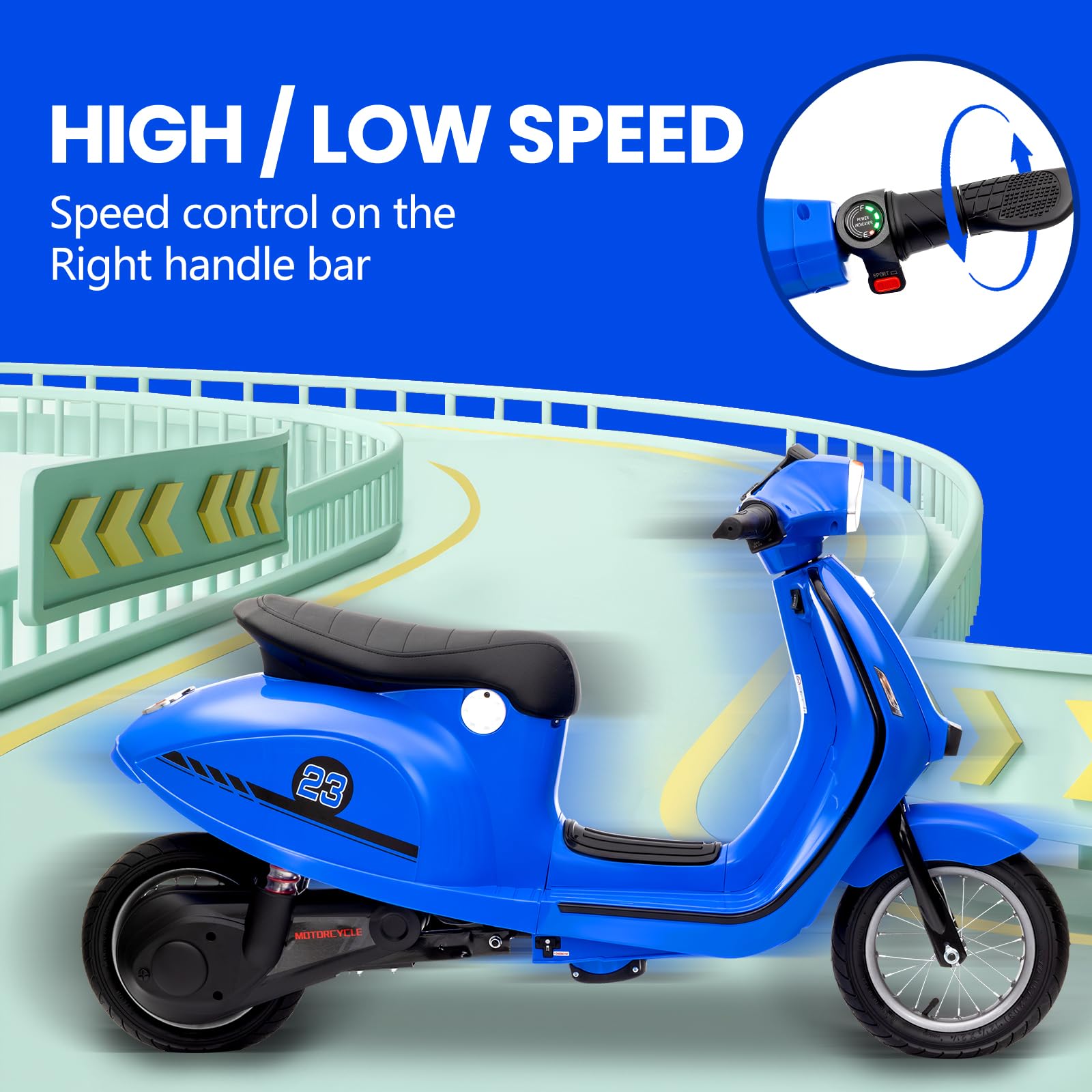 Garvee Ride - G Series: 24V 350W 14MPH Speed Rear Brake Twist Grip Throttle LED Light Blue Durable Pneumatic Tires Outdoor Riding