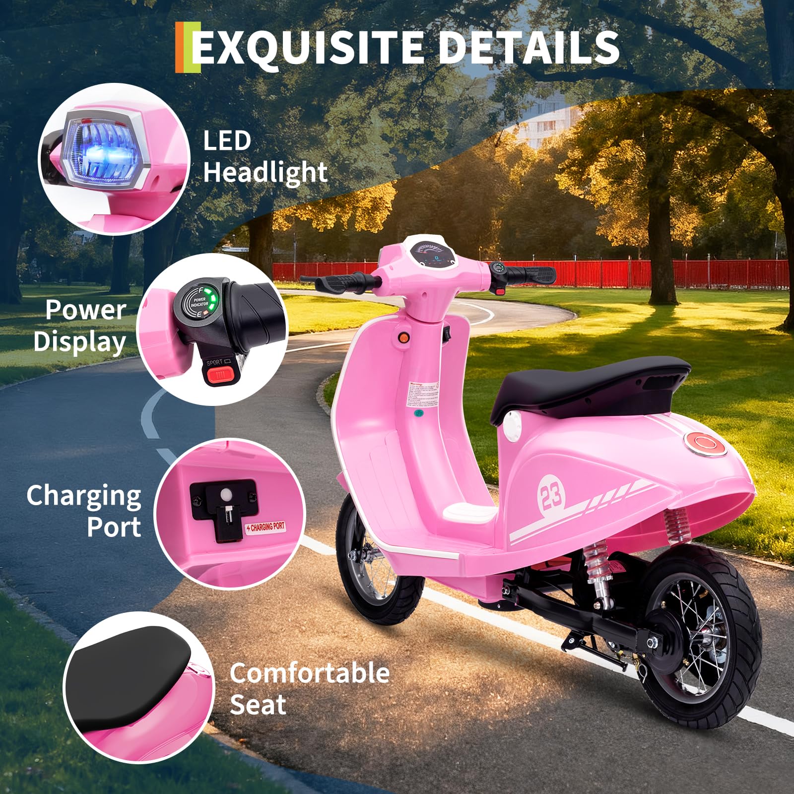 Garvee Ride - G Series: 24V 350W 14MPH Speed Rear Brake Twist Grip Throttle LED Light Blue Durable Pneumatic Tires Outdoor Riding