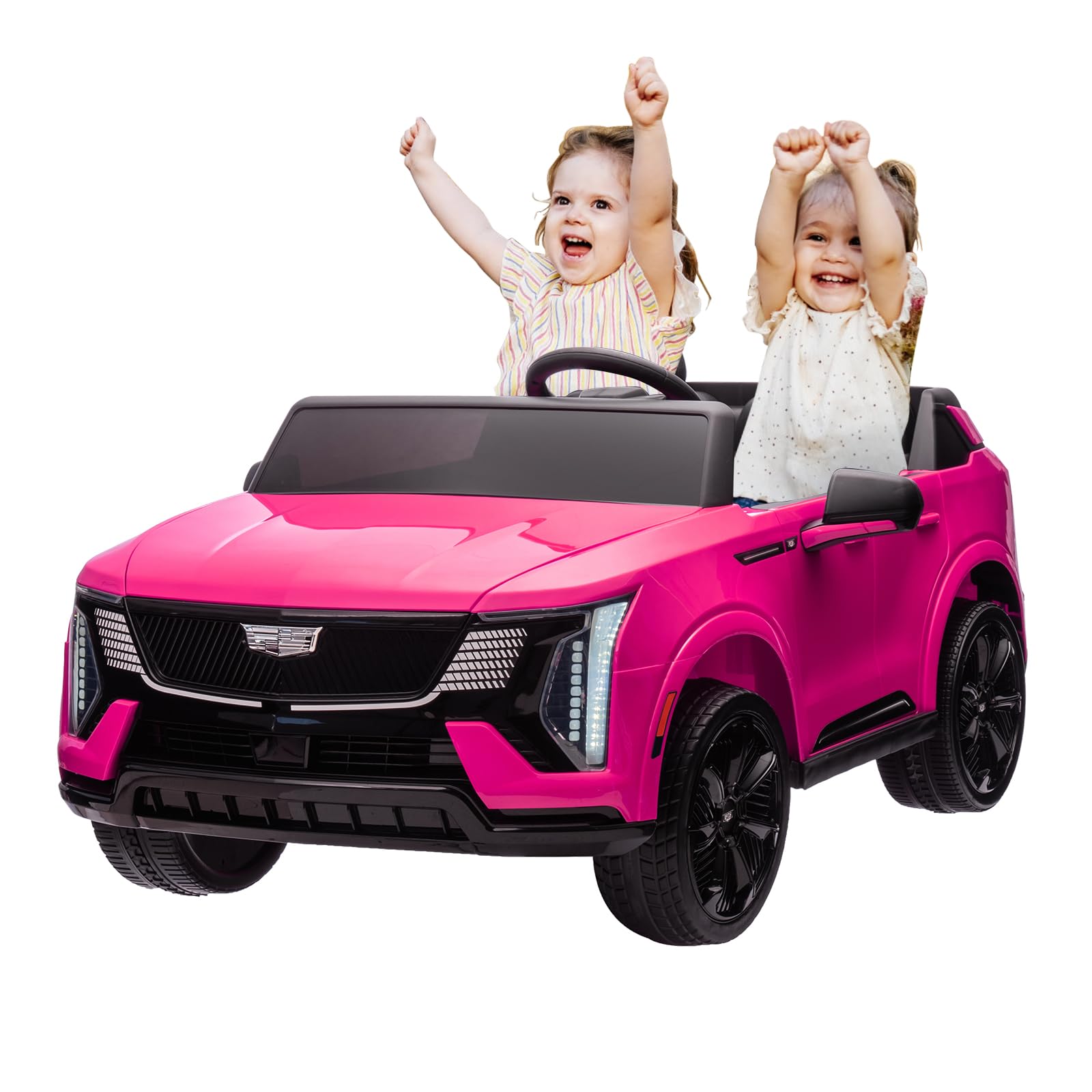 Garvee 24V Kids Ride On Car Licensed Cadillac 2-Seater Electric Truck with Remote Control, Spring Suspension, LED Lights, Music - Battery Powered, Pink, for Toddlers