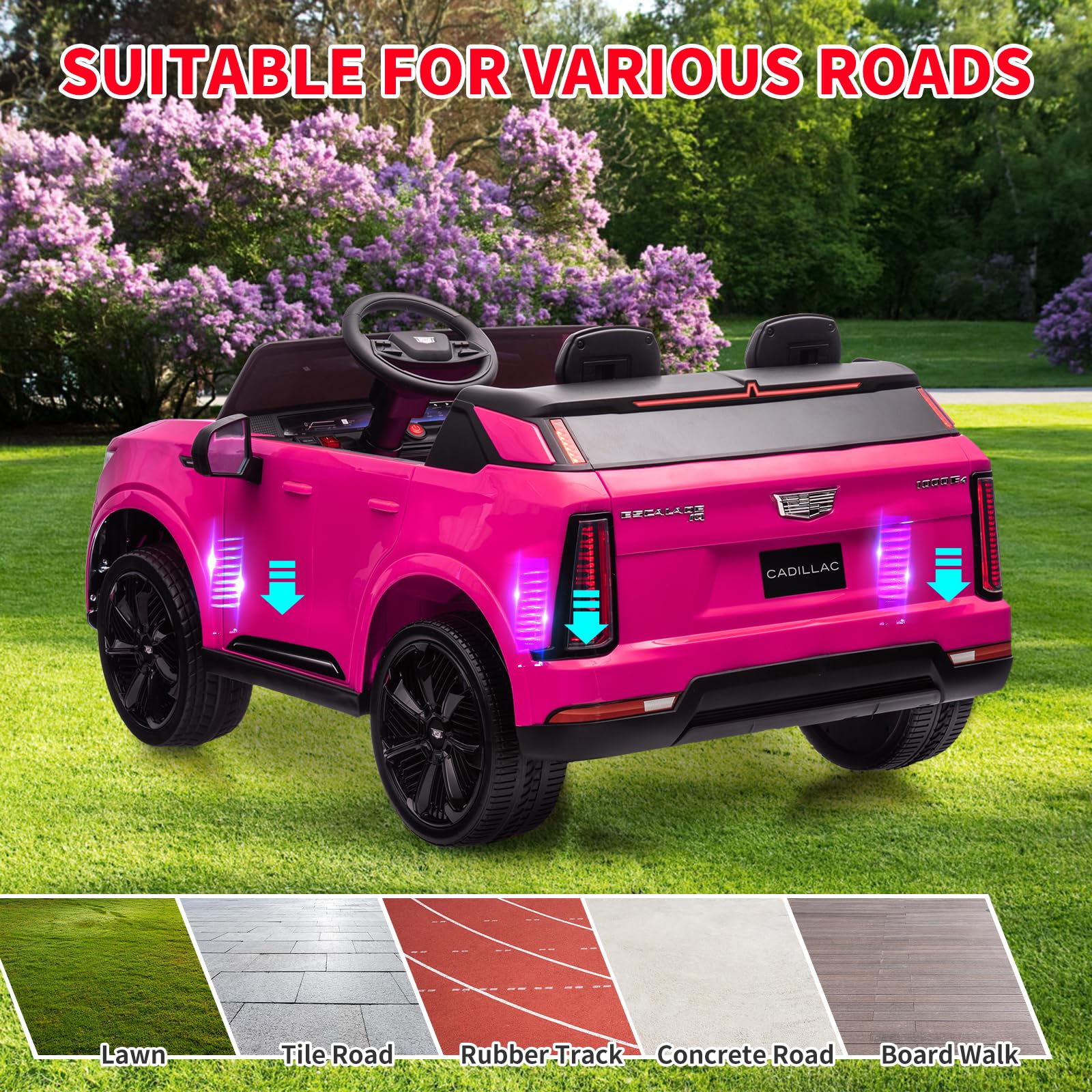 Garvee 24V Kids Ride On Car Licensed Cadillac 2-Seater Electric Truck with Remote Control, Spring Suspension, LED Lights, Music - Battery Powered, Pink, for Toddlers