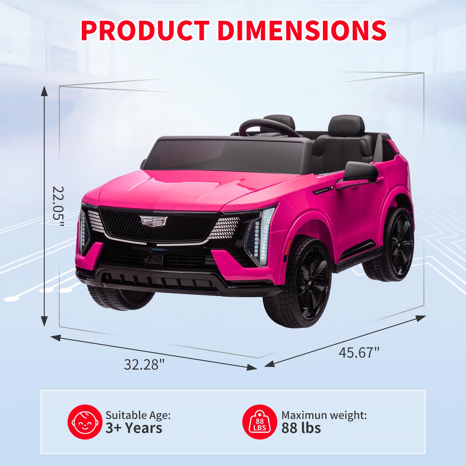 Garvee 24V Kids Ride On Car Licensed Cadillac 2-Seater Electric Truck with Remote Control, Spring Suspension, LED Lights, Music - Battery Powered, Pink, for Toddlers