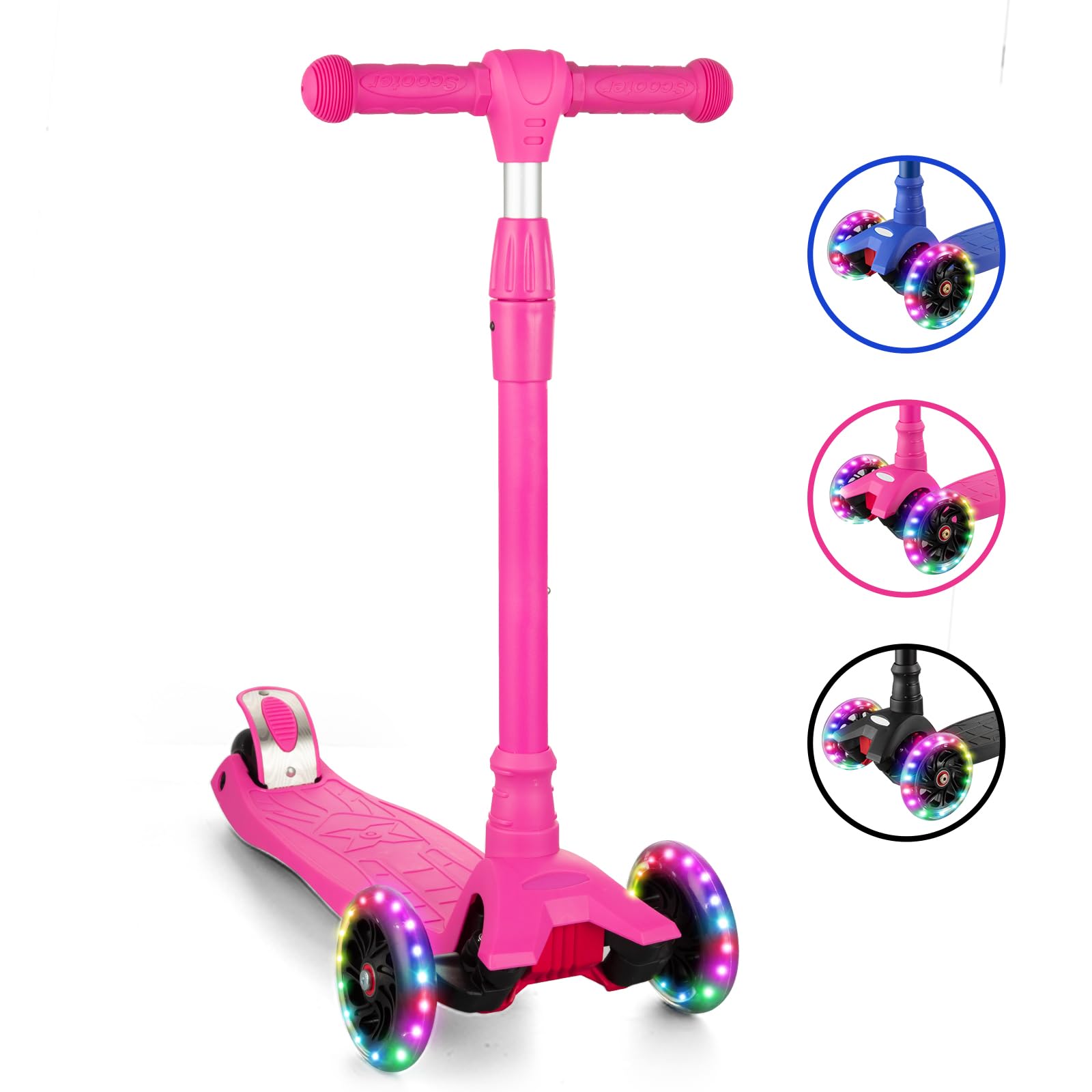 Garvee Kids 3 Wheel Kick Scooter for Boys & Girls Ages 3-10, Adjustable Handlebar, Lightweight Aluminum, Non-Slip Deck, Pink, Outdoor Play - Pink