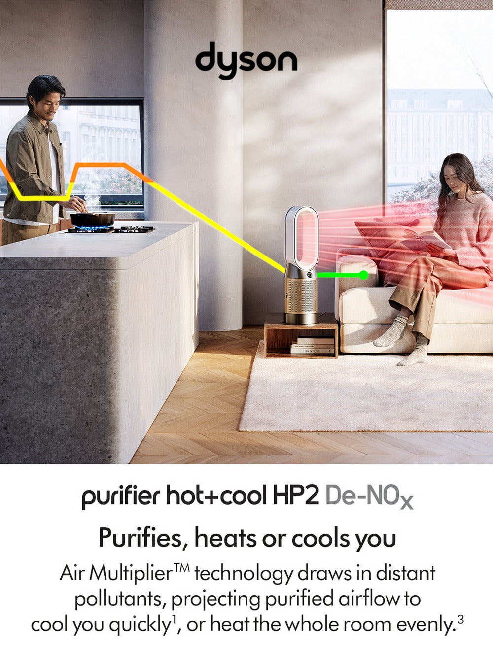 Dyson Purifier Hot+Cool HP2 De-NOx Purifying Fan Heater (HP12) - White/Gold