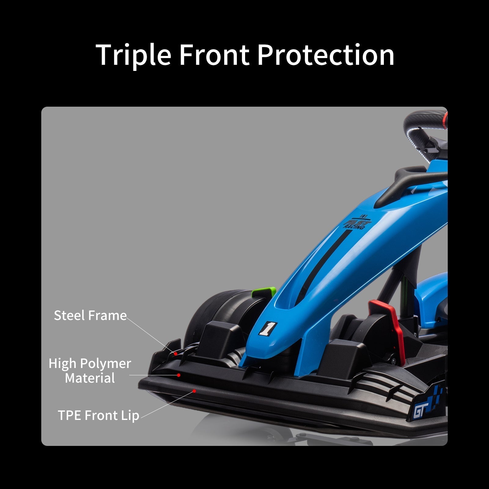 Garvee Ride - G Series: 24V Electric Drift Kart for Kids, Ride Car with Adjustable Seat & 7.5MPH Speed, EVA Silent Wheels, Parent-Safety Certified Ride-On Toy - Blue