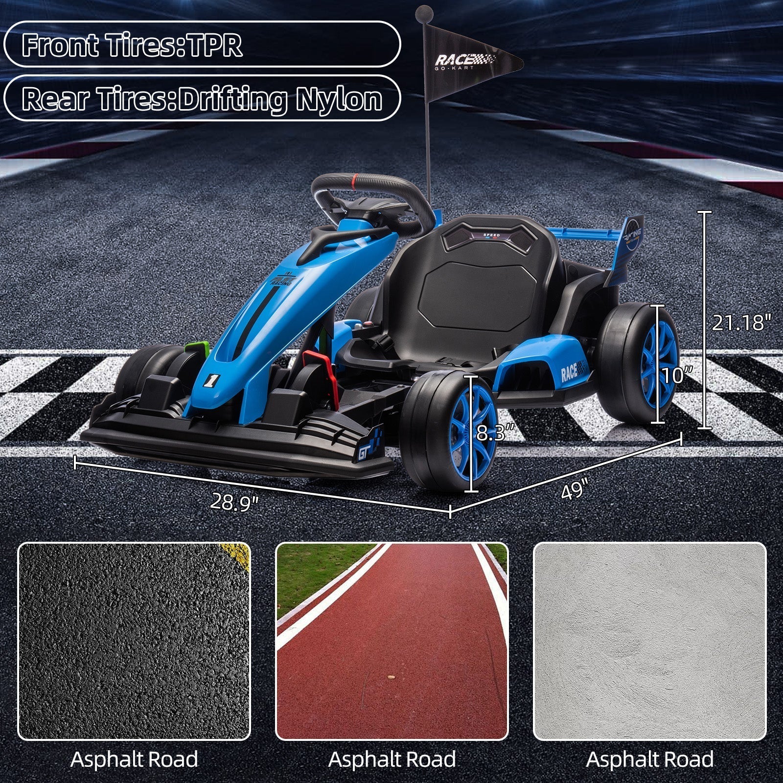 Garvee Ride - G Series: 24V Kids Ride on Go Kart, 7.5mph Variable High Speed Drifting Car, 7ah Battery 200W*2 Motors ,Length Ajustable Max Load 135lbs, Power Display Racing Toy for for Kids Child 6+ ,Blue