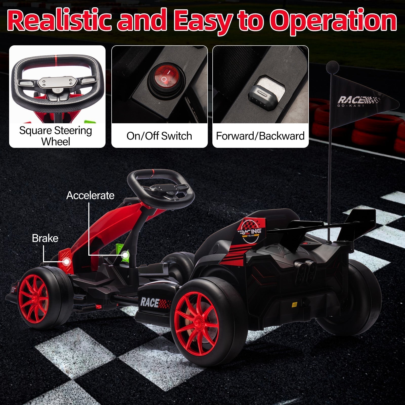 Garvee Ride - G Series: 24V Kids Ride On Go Kart Red, Adjustable Legroom, 7.5mph High Speed, 7ah Battery, 200W*2 Motors, Max Load 135lbs, Racing Toy for 6+