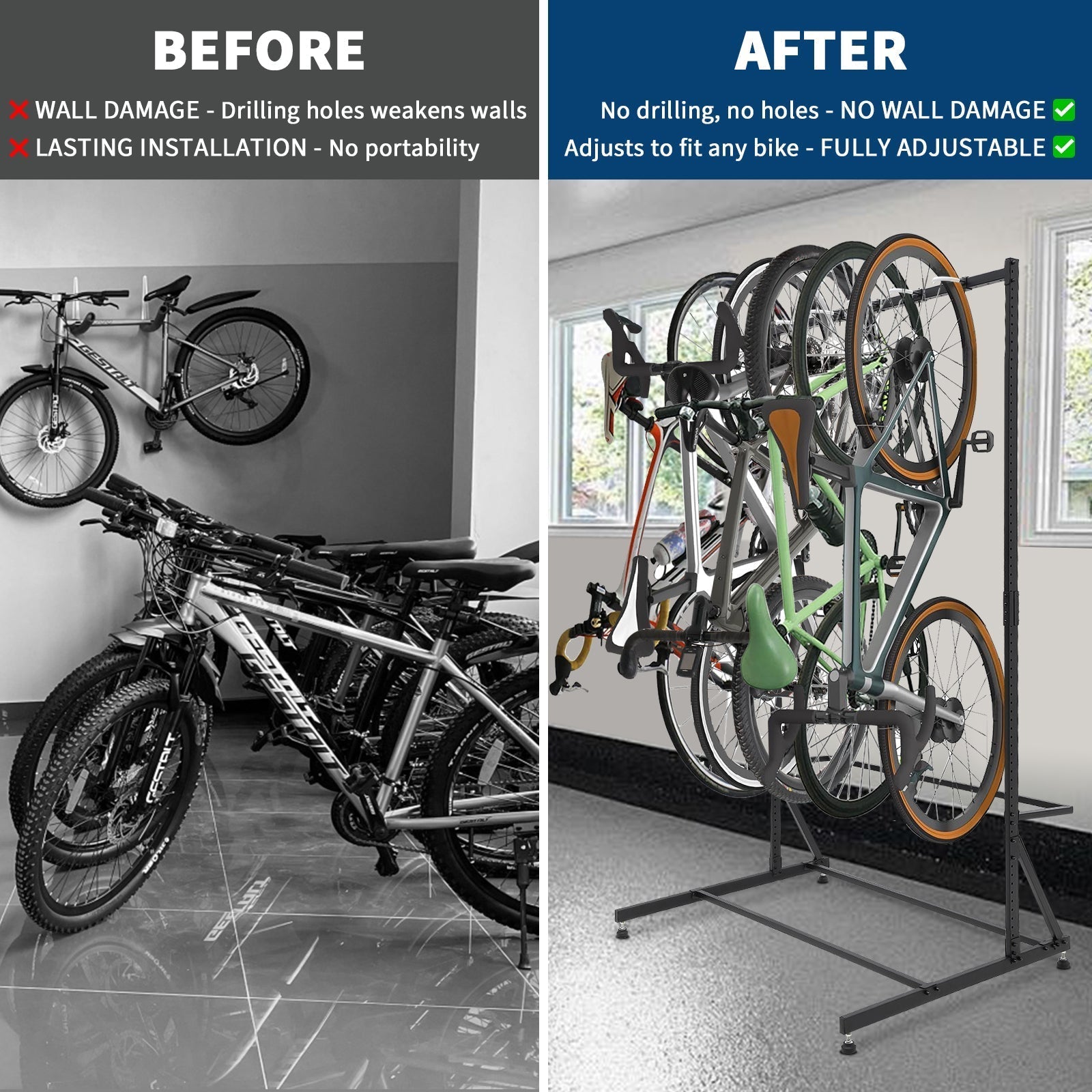Garvee Heavy Duty Freestanding 5-Bike Rack – Solid Steel Frame, 300 lb Total Capacity, Indoor/Outdoor Bike Storage Stand