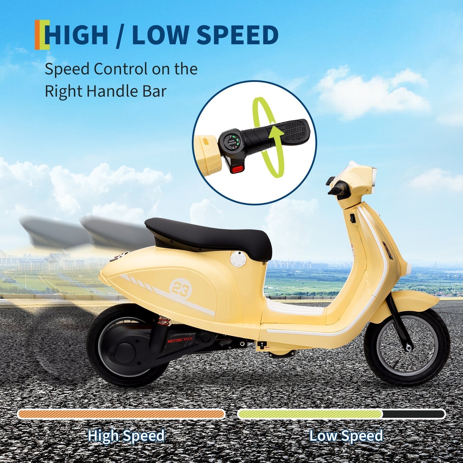 Garvee Ride - G Series: 24V 350W 14MPH Speed Rear Brake Twist Grip Throttle LED Light Blue Durable Pneumatic Tires Outdoor Riding