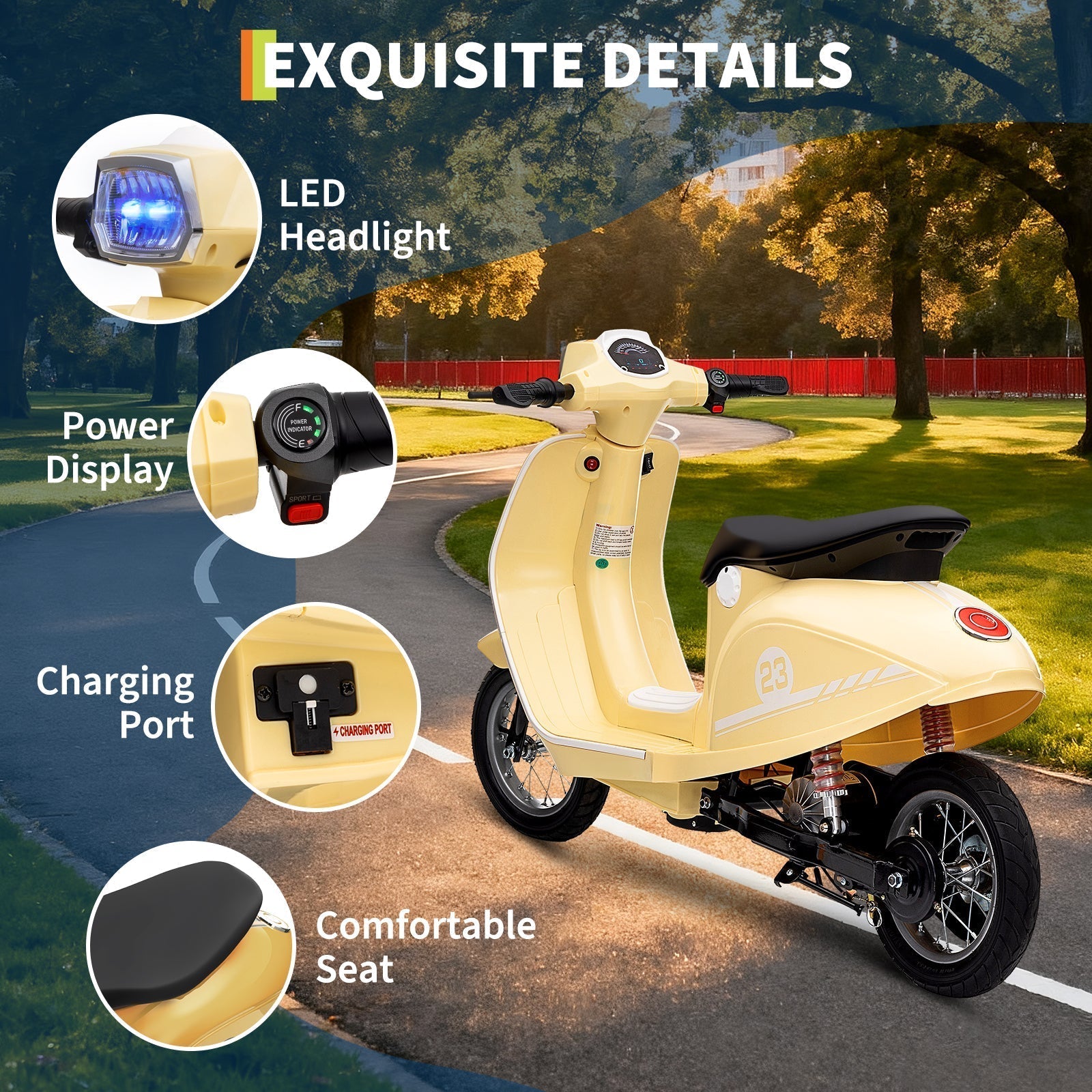 Garvee Ride - G Series: 24V 350W 14MPH Speed Rear Brake Twist Grip Throttle LED Light Blue Durable Pneumatic Tires Outdoor Riding