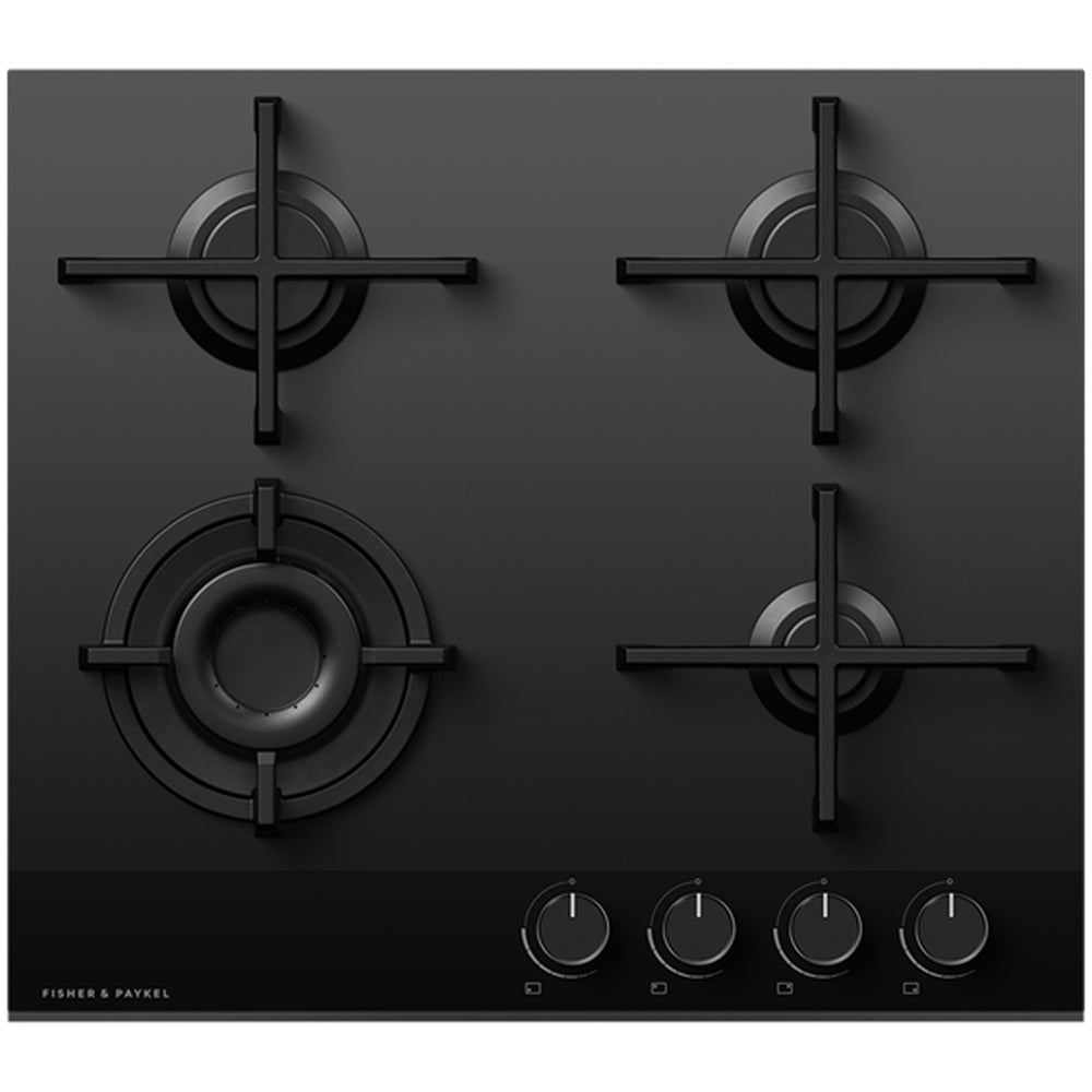 Fisher and Paykel CG604DLPGB4 Series 9 60cm 4 Burner Gas Hob in Black Glass