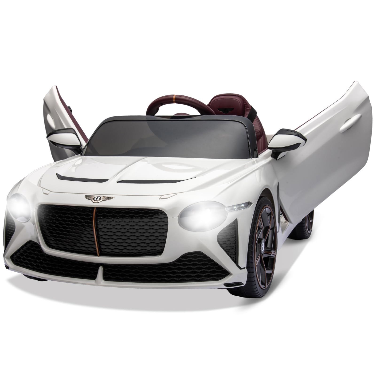 Garvee Kids Ride On Car, Licensed Bentley Bacalar 12V Electric Vehicles w/Parent Remote Control, Scissor Door, Suspension, 3 Speeds, LED Lights, Horn, Battery Powered Ride on Toy for Boys Girls - White