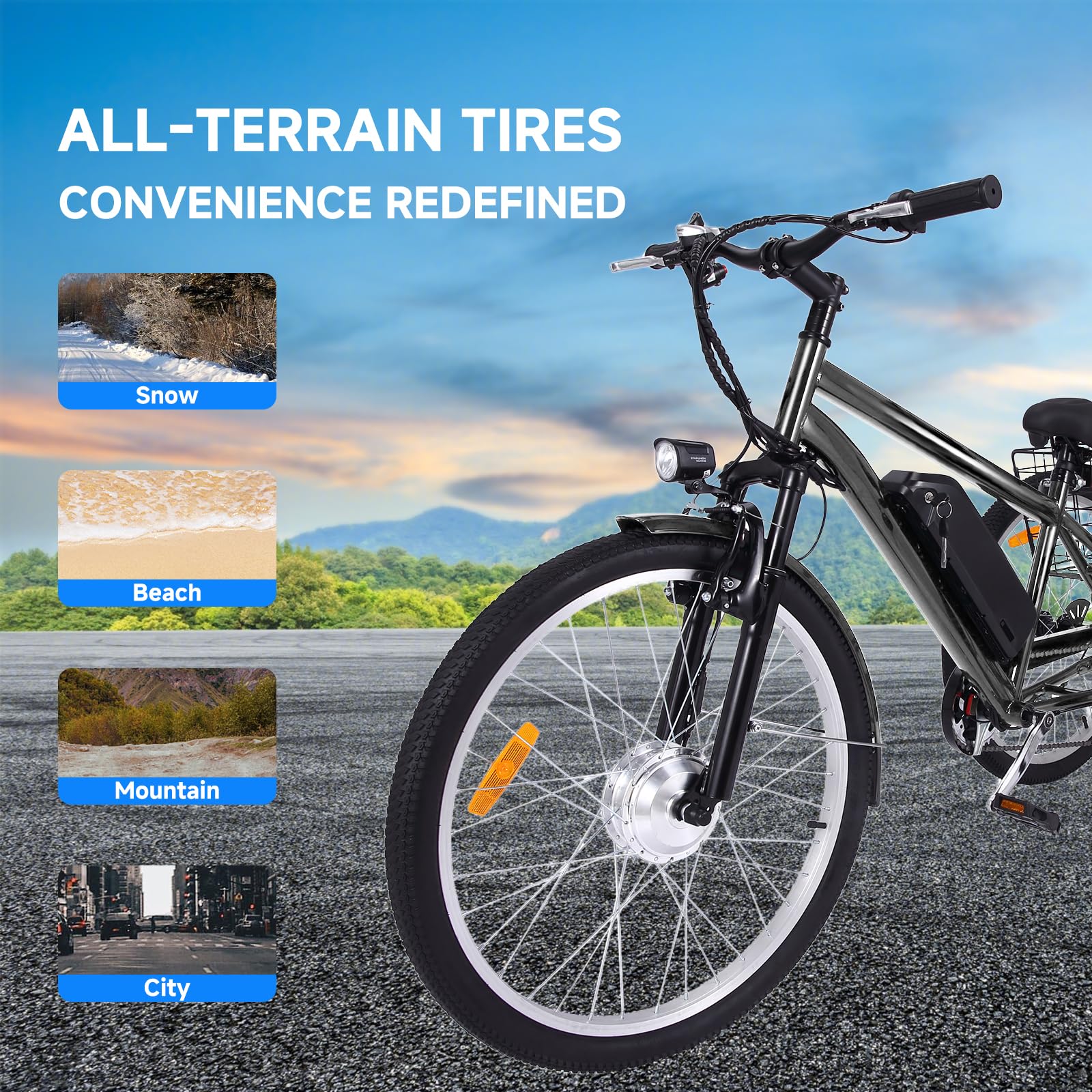 Garvee 24 Inch Adult Electric Tricycle 3 Wheel Fat Tires Electric Bicycle with Basket, 350W Powerful Motor, 36V Removable Battery, 7 Speed (Dark Gray)