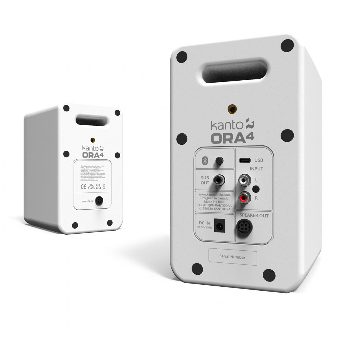 Kanto ORA 100W Powered Reference Desktop Speakers with Bluetooth & SE2 Speaker Stands Package White