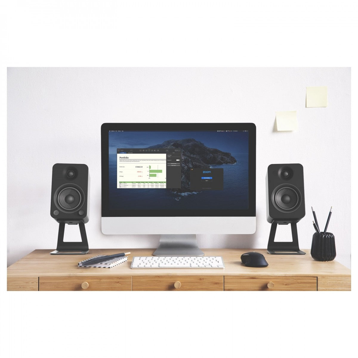 Kanto ORA4 140W Powered Reference Desktop Speakers with Bluetooth & SE4 Elevated Speaker Stands Black