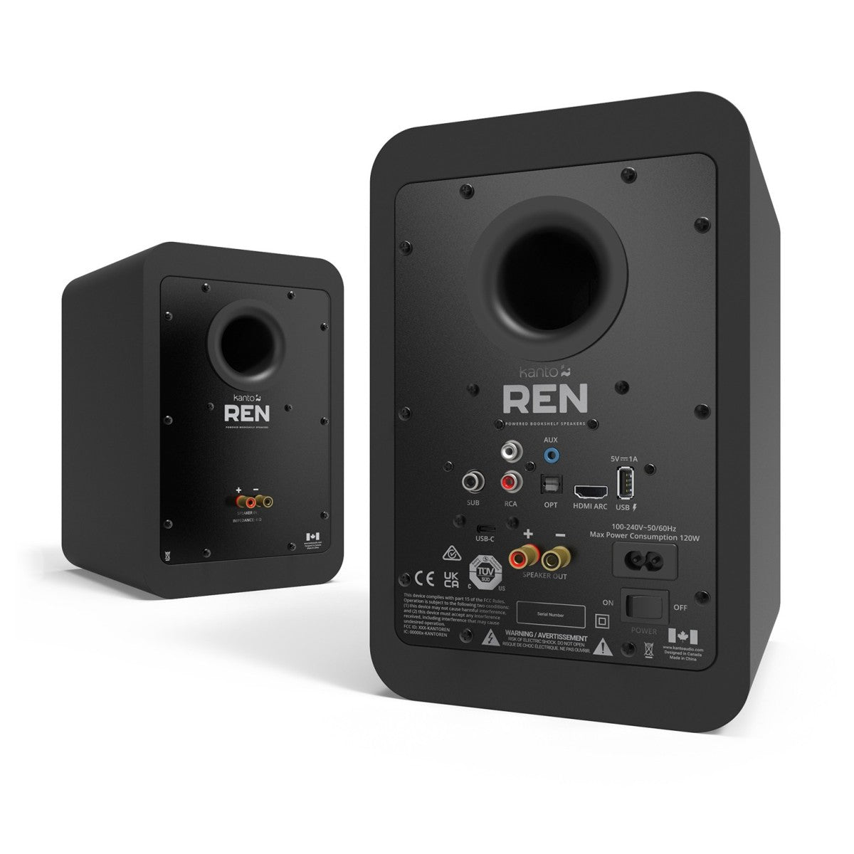 Kanto REN 200W Powered Bookshelf Speakers Pair with HDMI ARC USB-C and Bluetooth 5.3 - Matte Black