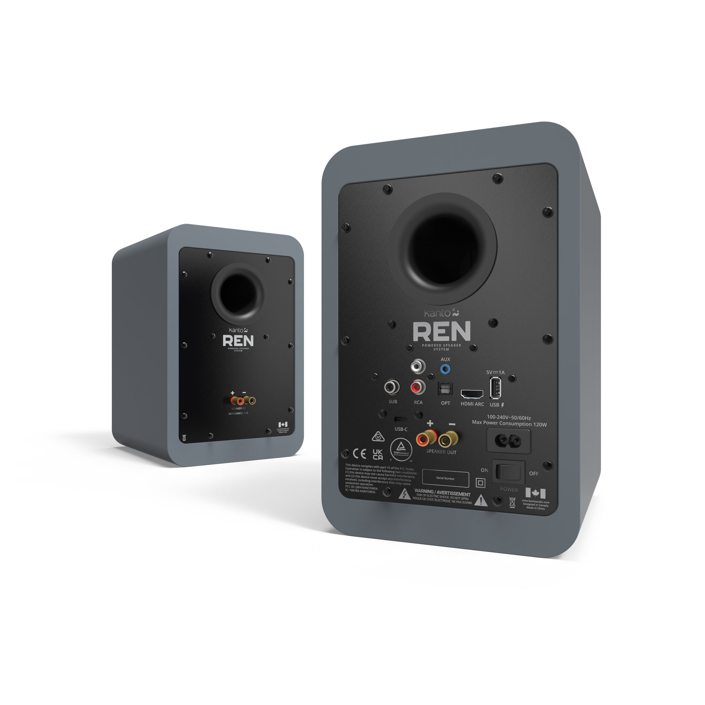 Kanto REN 200W Powered Bookshelf Speakers Pair with HDMI ARC USB-C and Bluetooth 5.3 - Matte Grey