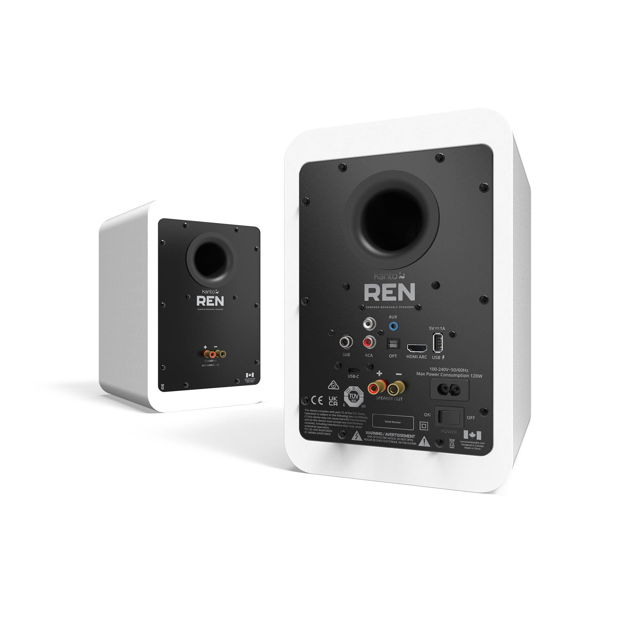 Kanto REN 200W Powered Bookshelf Speakers Pair with HDMI ARC USB-C and Bluetooth 5.3 - Matte White